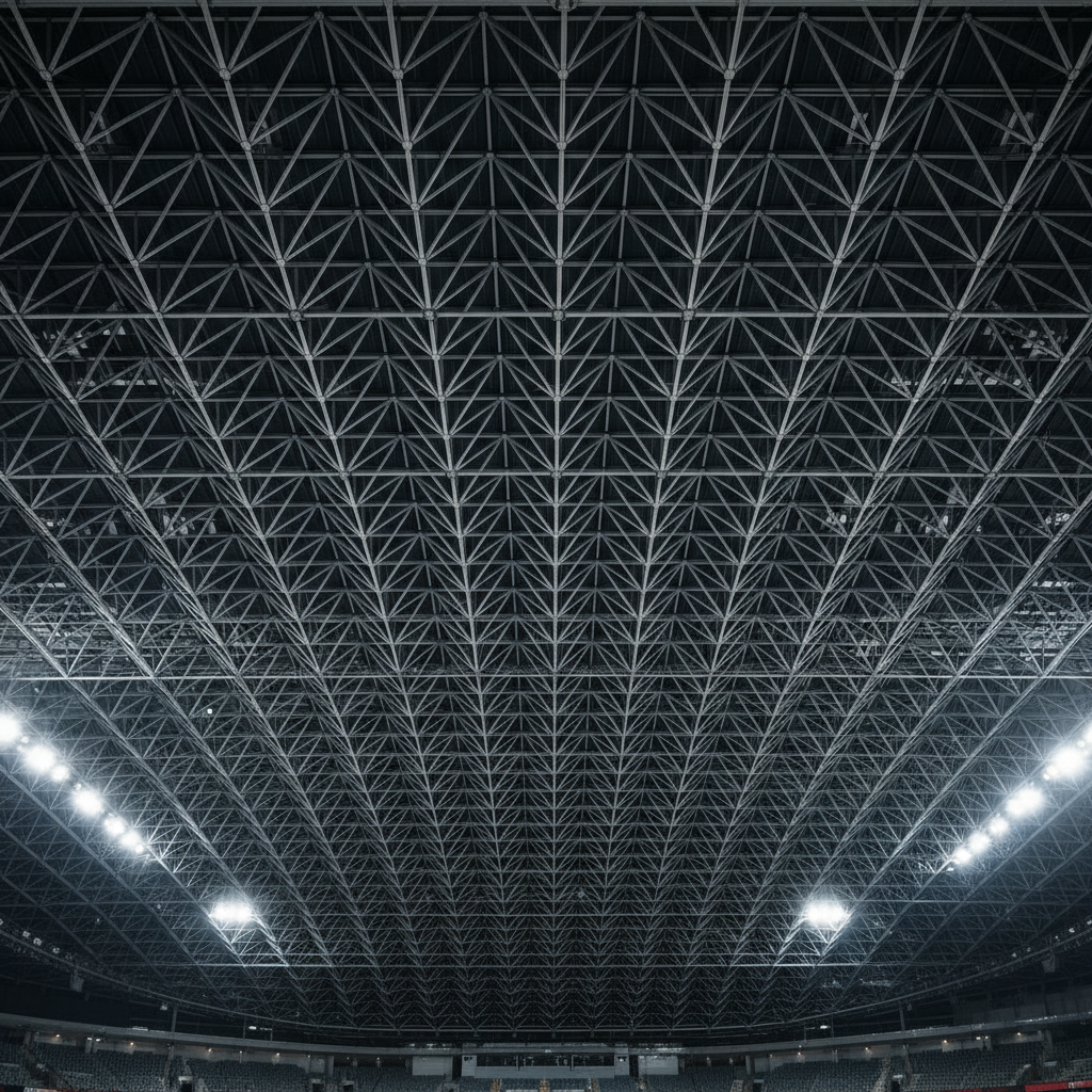 Cobertura metálica treliçada de grande vão livre em estrutura espacial