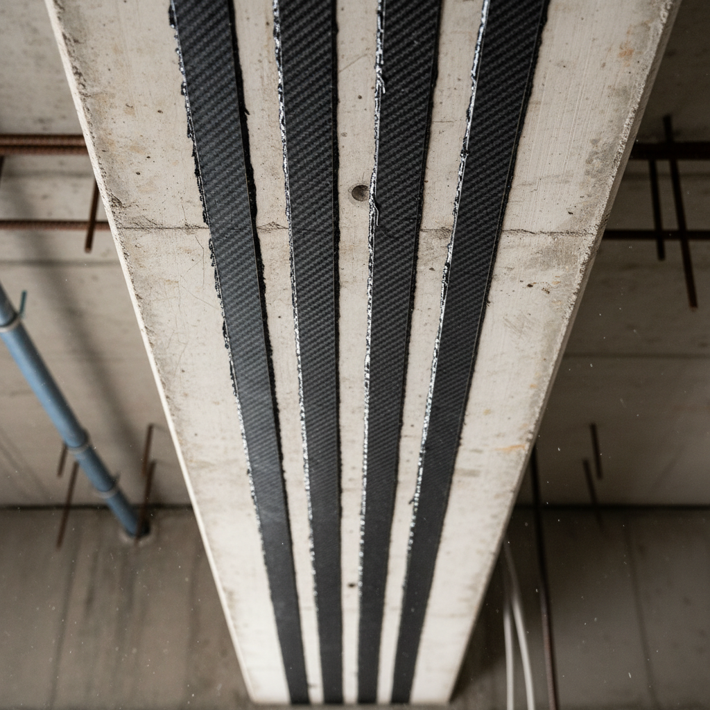 Reforço estrutural com fibra de carbono colada em viga de concreto armado