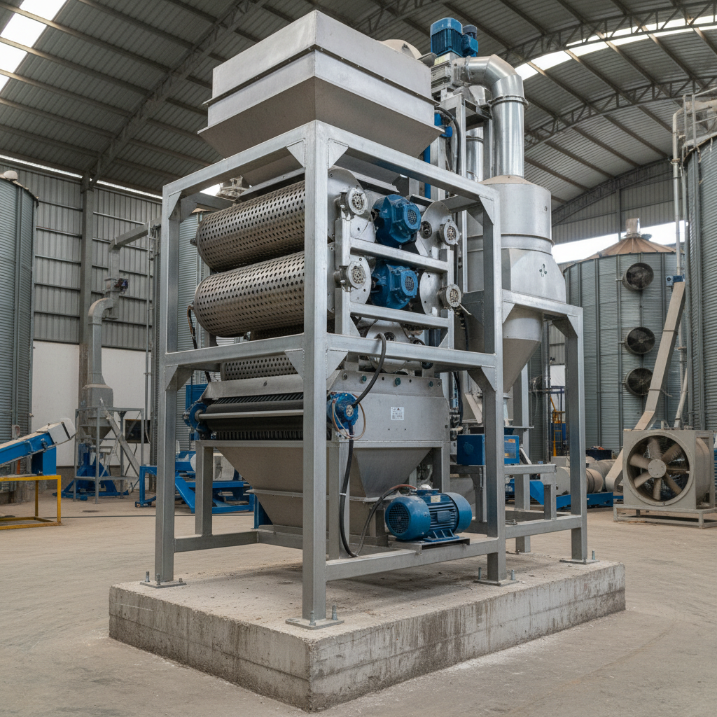 Estrutura metálica de máquina pré-limpeza de grãos e base de equipamento agroindustrial